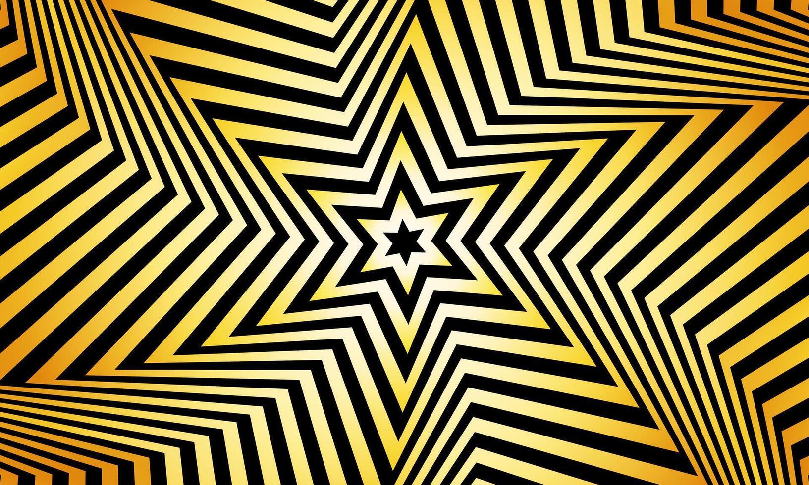 Optical illusion yellow star tunnel on black background. gradient twisted spirals. shiny illusion stars. vector