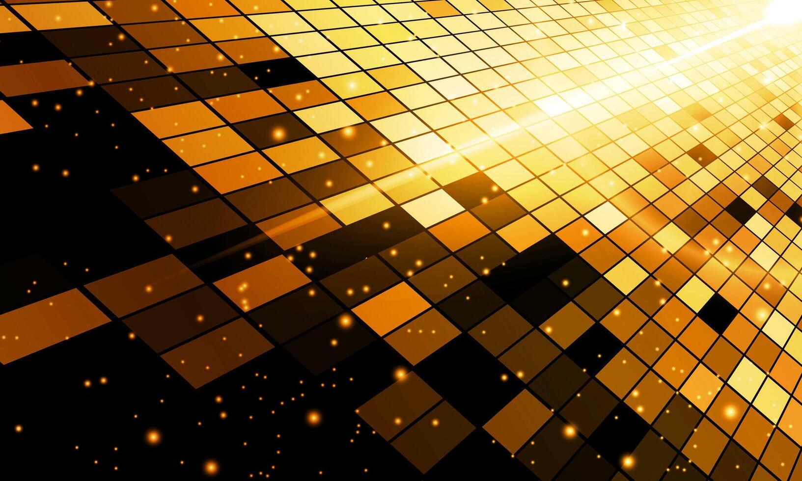 digital networking technology abstract yellow gold background, perspective grid sparkle and science space. square pattern dimension. shiny soft light. vector
