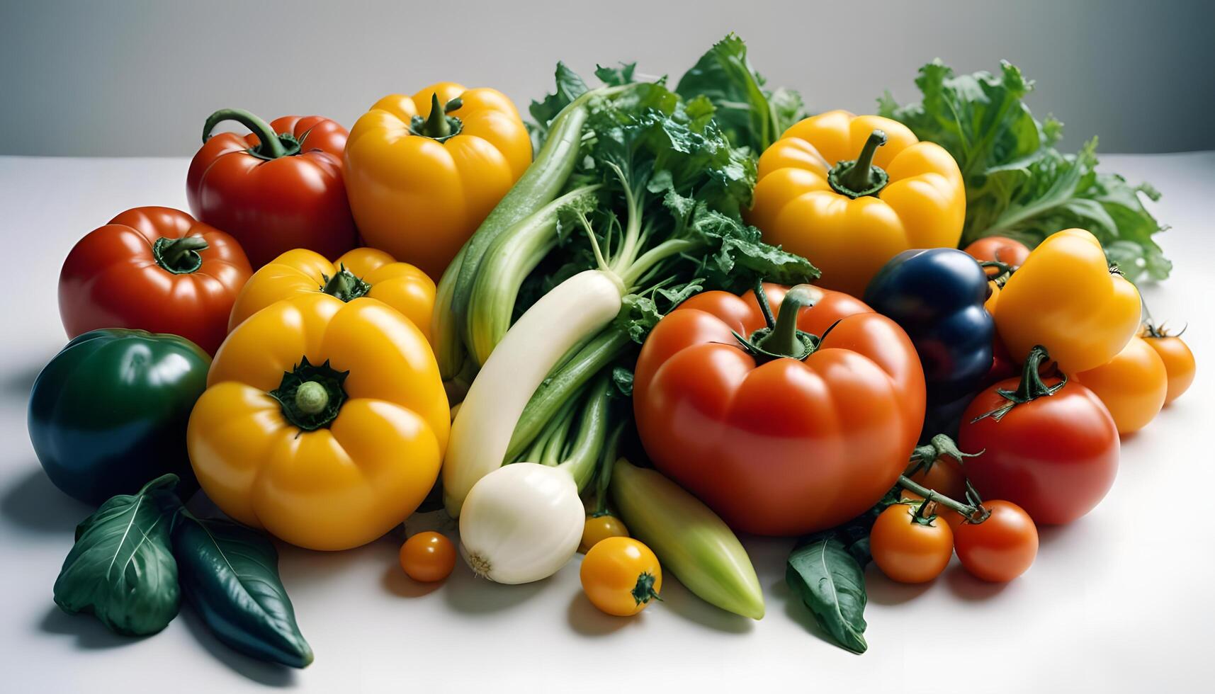 A pile of colorful vegetables on a white surface photo
