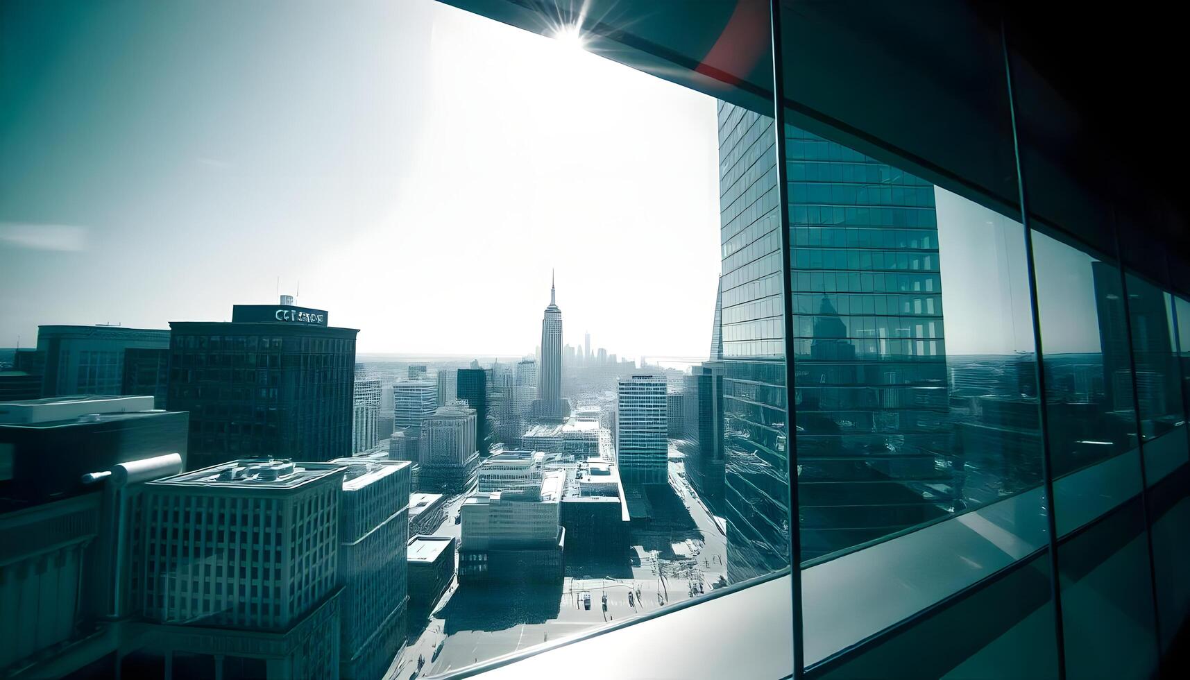 A view of the city from a window photo