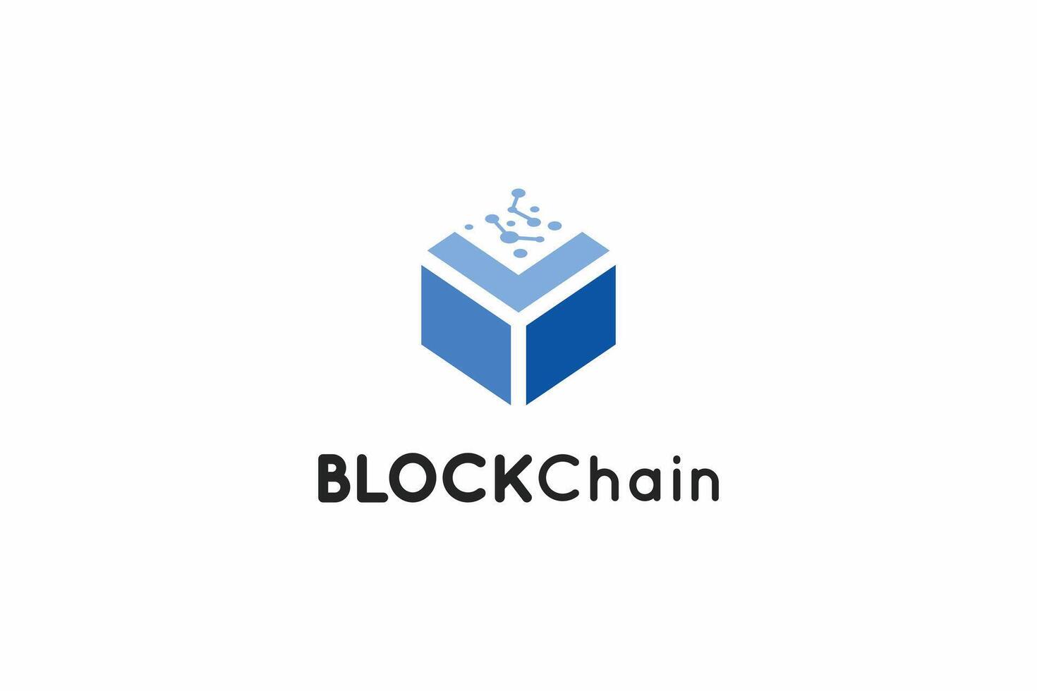 Modern blue blockchain technology logo design vector