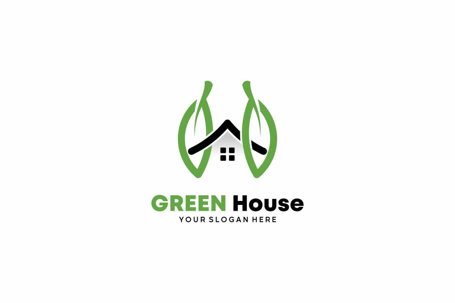 Green leaf house logo design with innovation symbol letter H vector