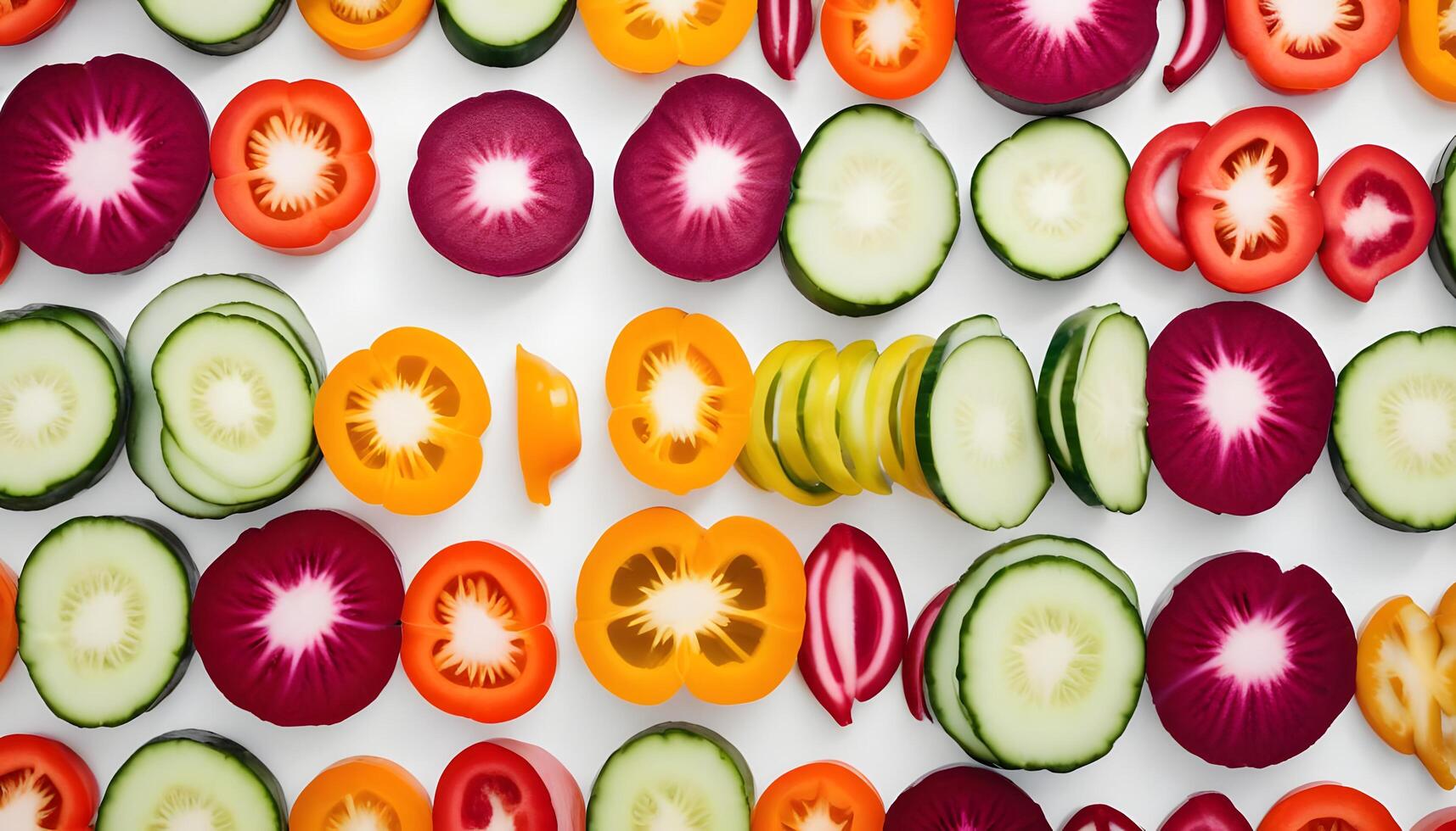 A variety of sliced vegetables arranged in a circle photo