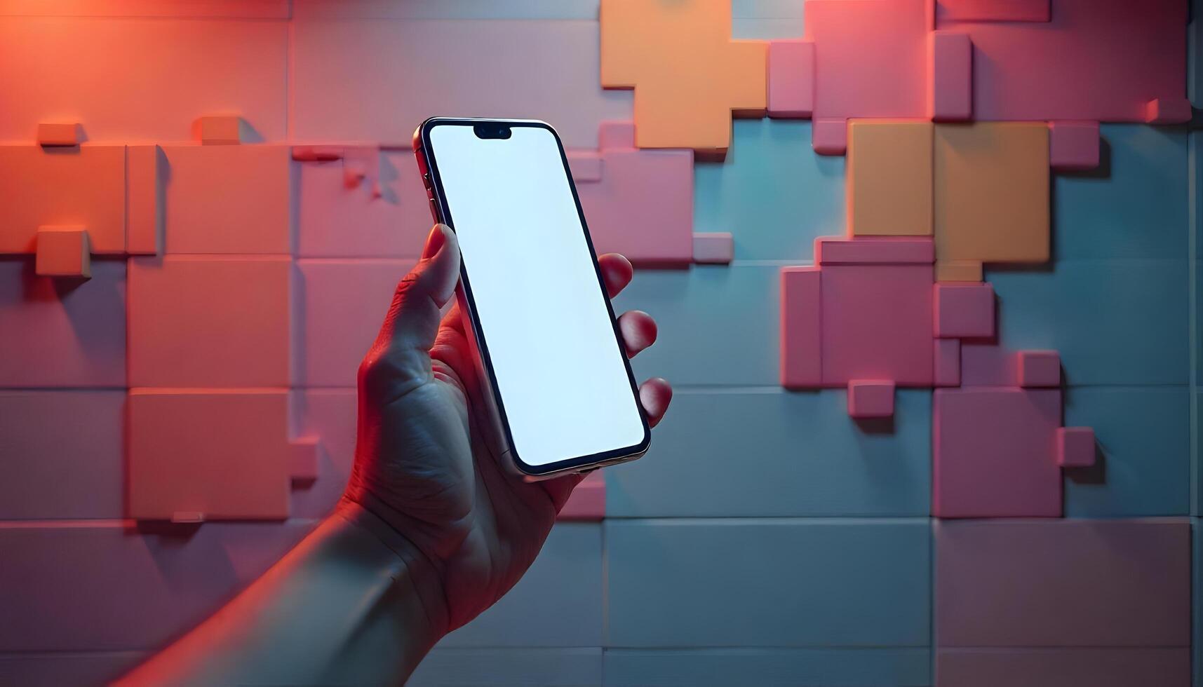 A person holding up a smartphone with a blank screen photo