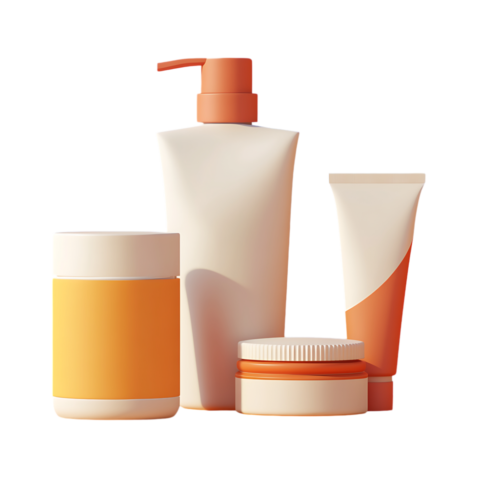 An orange and white cosmetic products set on a transparent background png
