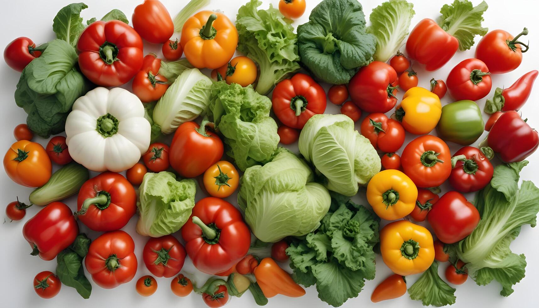 A large group of vegetables and fruits on a white background photo