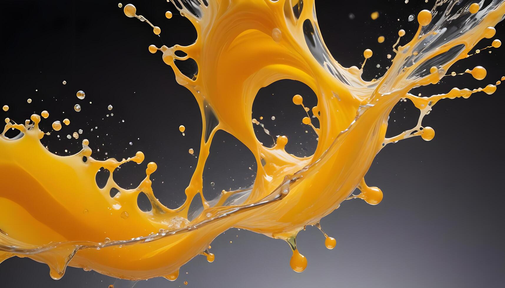 Orange juice splash on black background photo
