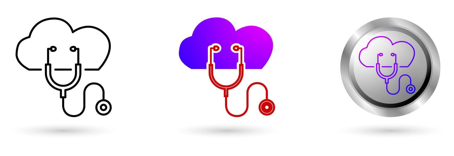 Modern Health Digitalization Cloud icons digital transformation of the health world, various line styles, solid and glossy effects, ideal for health projects, medical applications, etc. vector