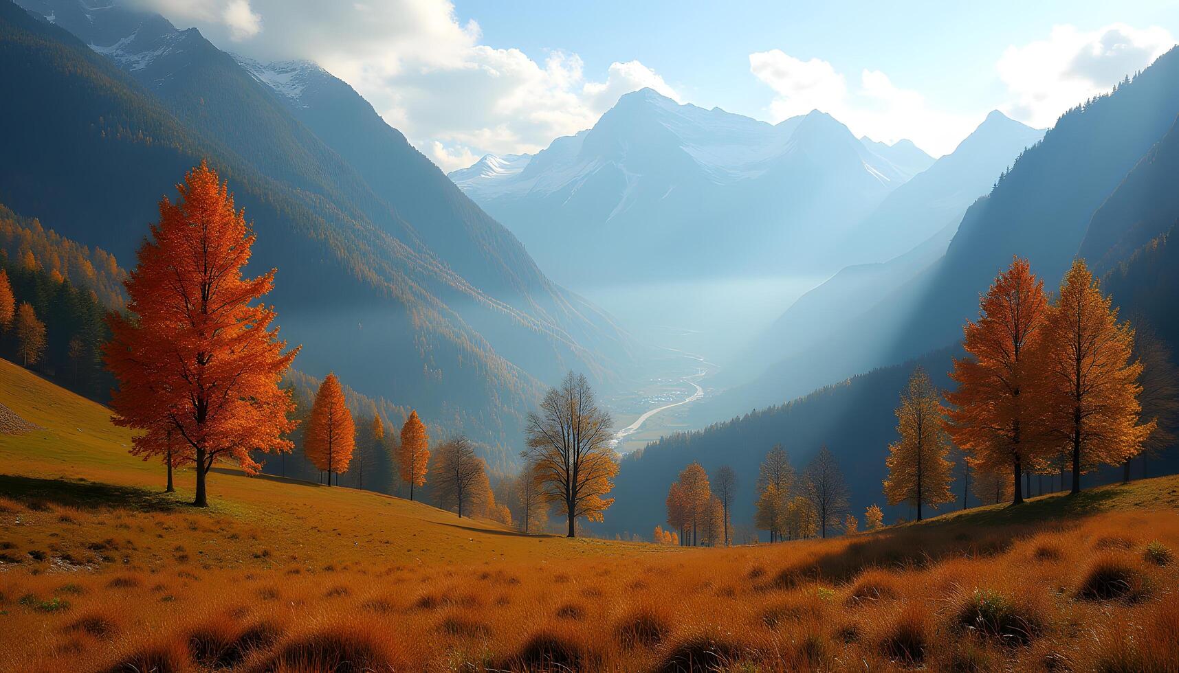 A beautiful mountain landscape with trees and mountains photo