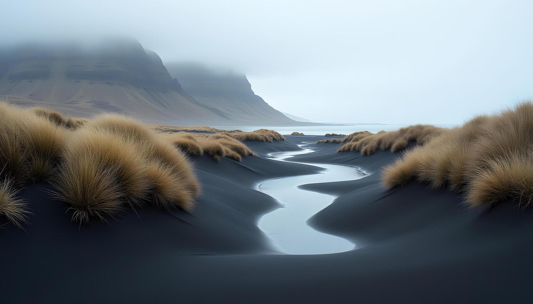 A river flows through a sand dune field photo