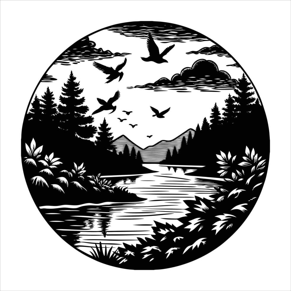 River Black And White vector