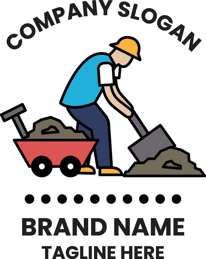 A man is shoveling dirt with a red wheelbarrow vector