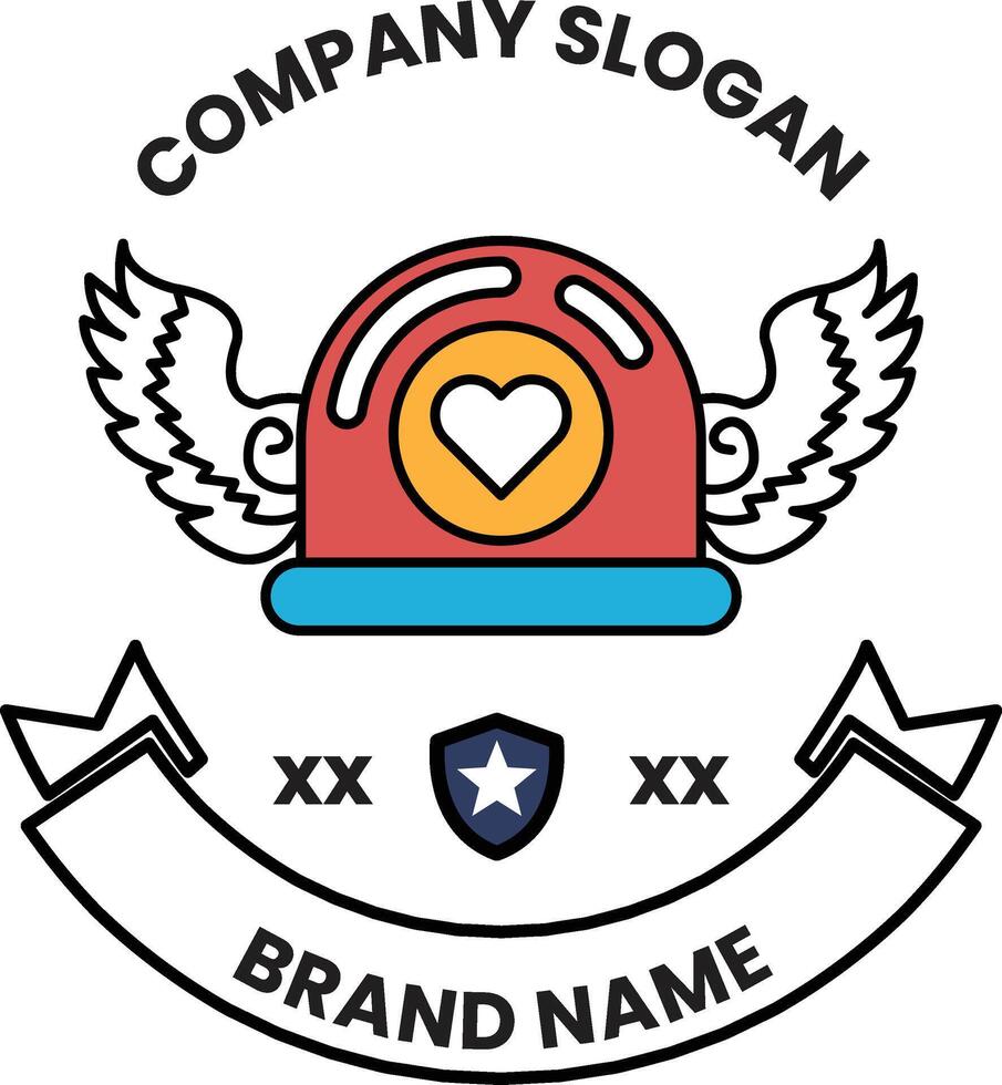 A red and blue hat with a heart on it and wings vector