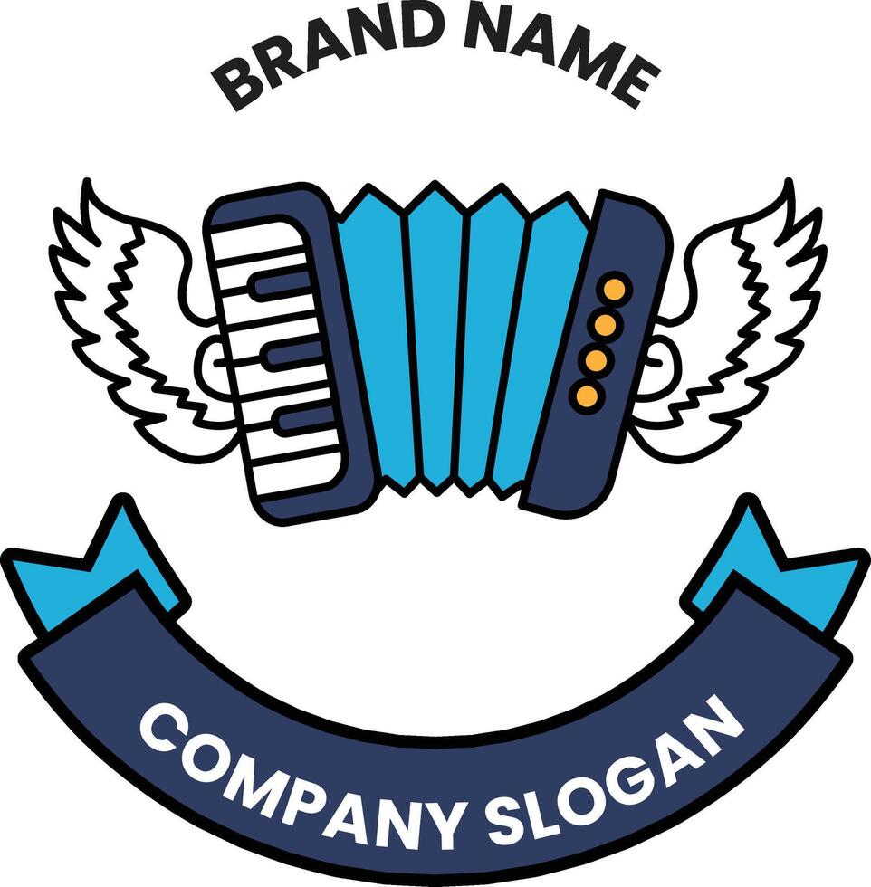 A blue and white accordion with wings on it vector