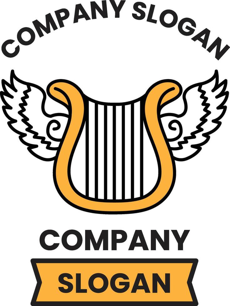 A company logo with a stringed instrument and wings vector