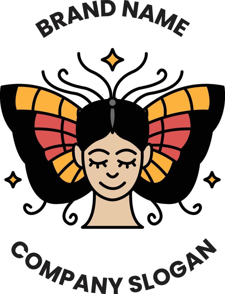 A woman's face is drawn on a butterfly vector