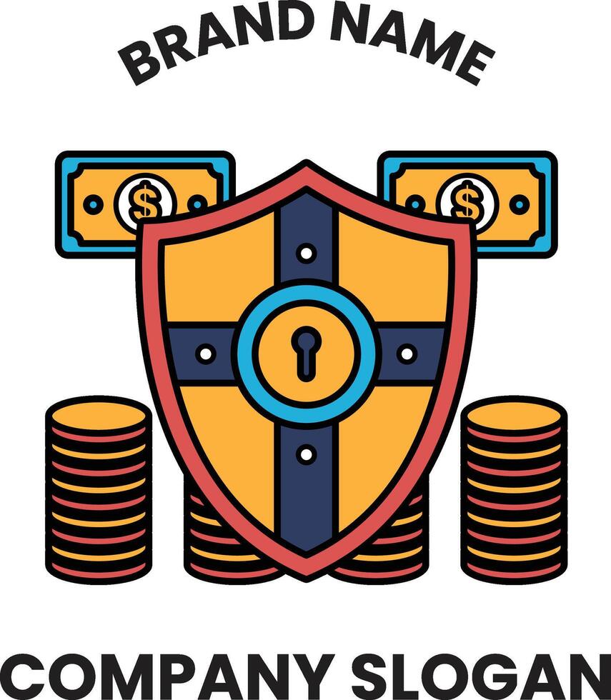 A shield with a key on it and a stack of coins vector