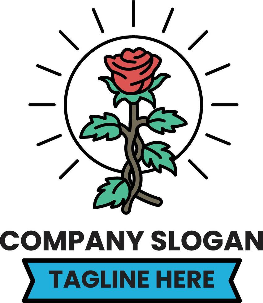 A rose with a stem and leaves is the main focus of the image vector