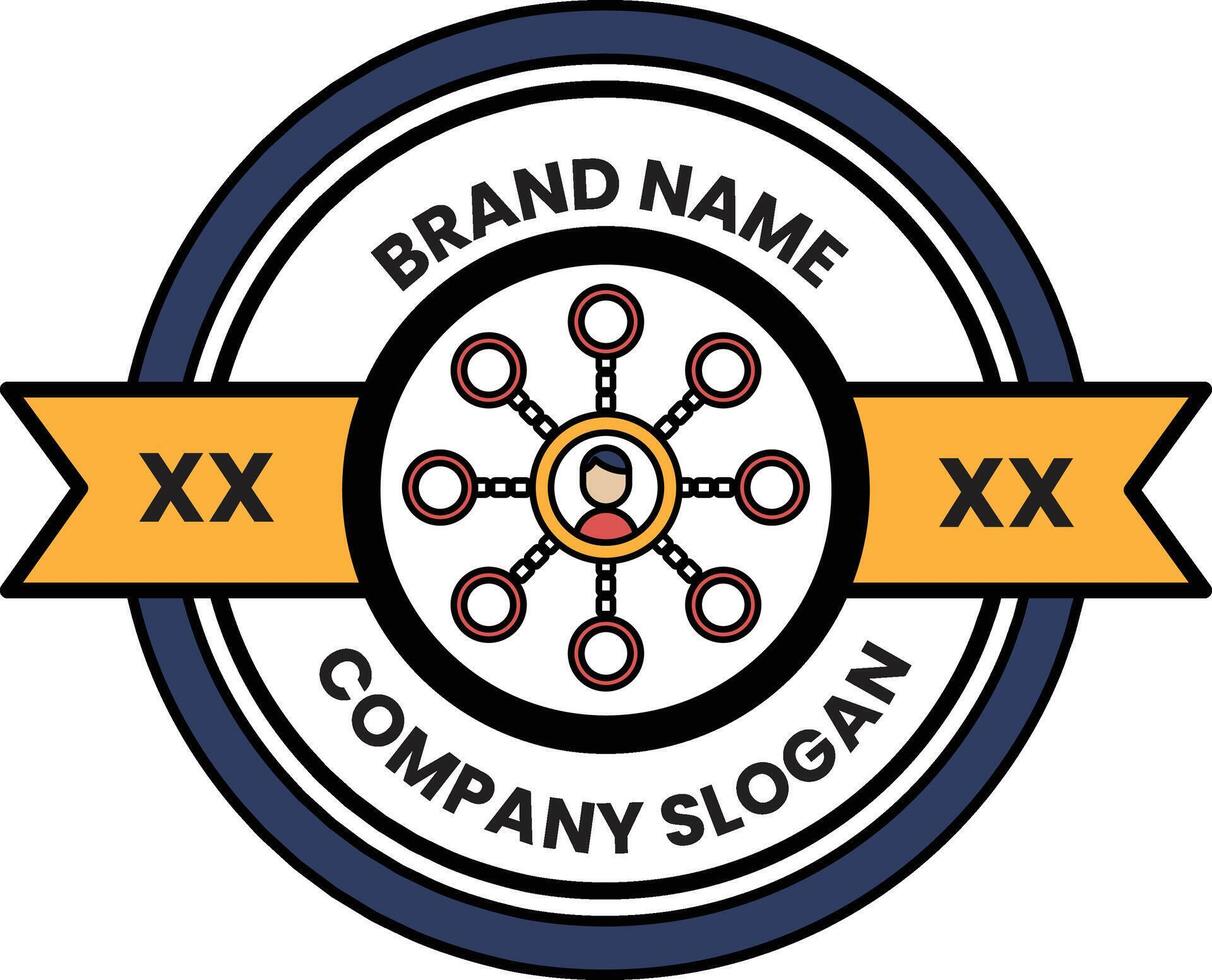 A logo for a company with a person in the center vector