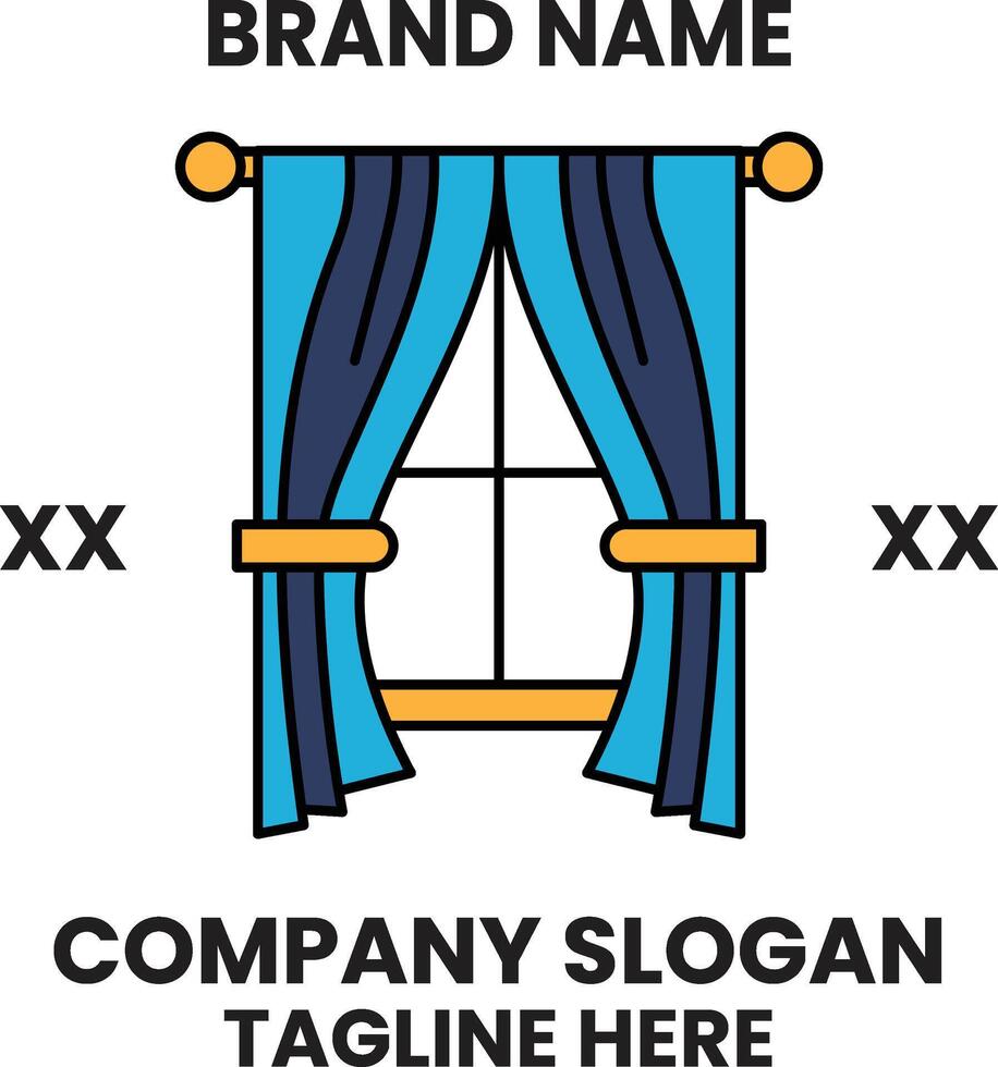 A blue and white curtain with a window in the middle vector