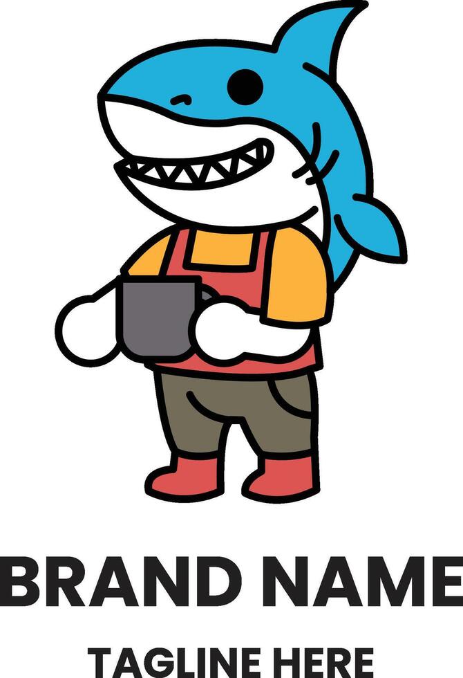 A cartoon shark holding a pot vector