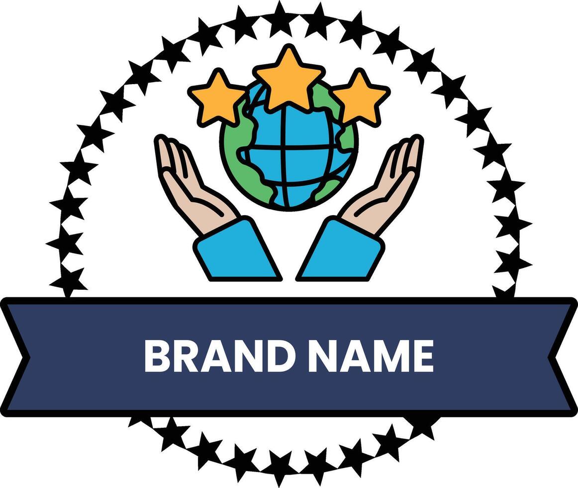 A blue ribbon with a globe and three stars on it vector