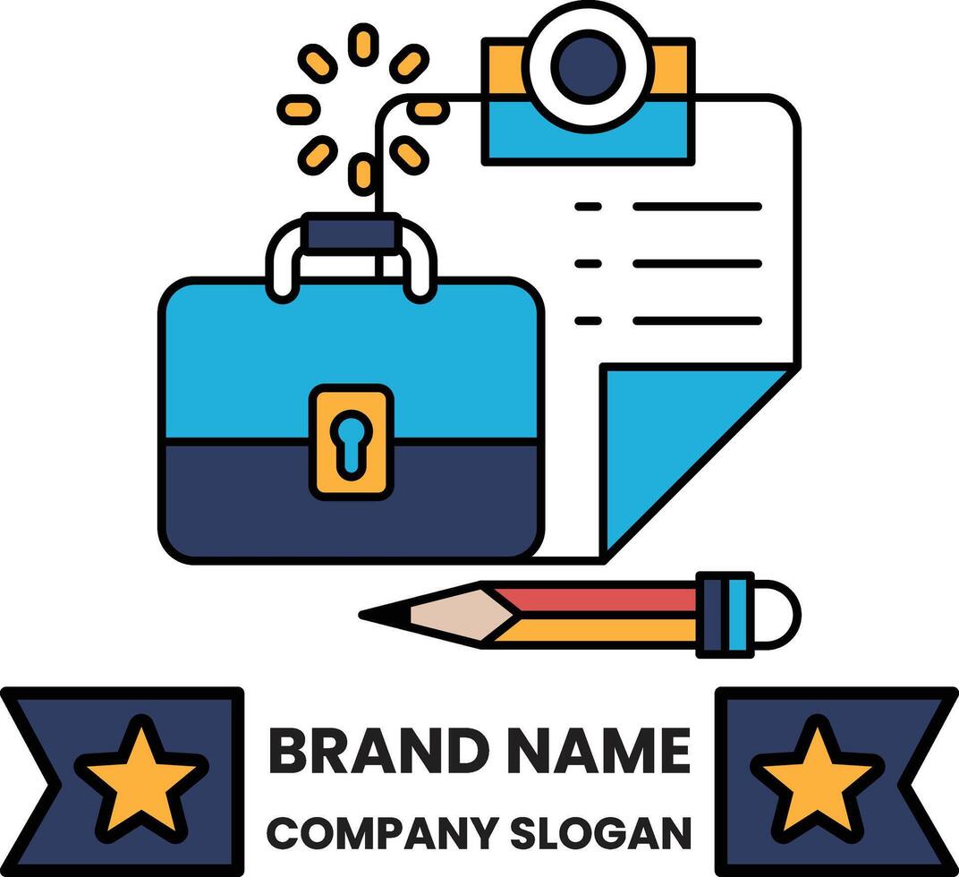 A blue briefcase with a key and a pencil on top of it vector