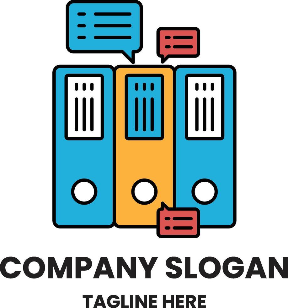 A blue, orange and yellow filing cabinet with a speech bubble on top vector