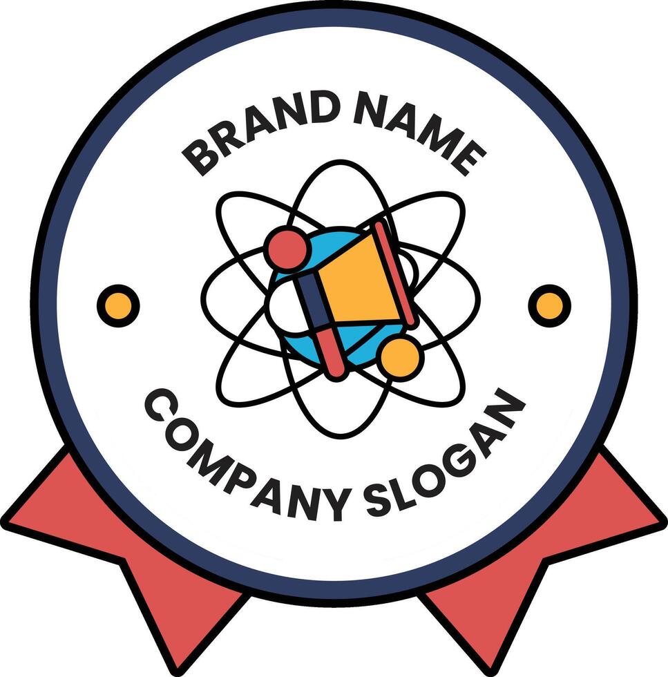 A logo for a company that has a red ribbon and a blue and yellow design vector