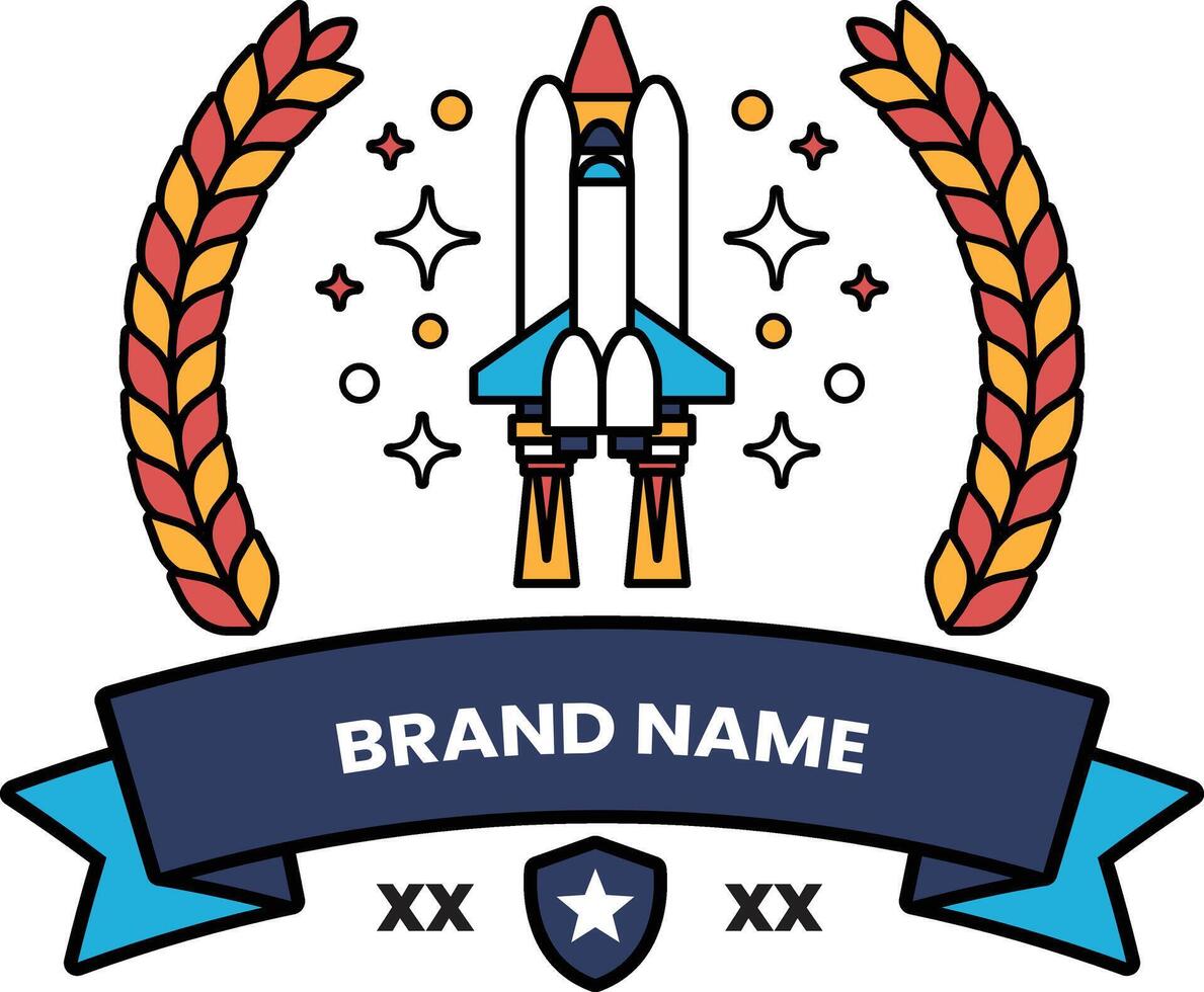 A rocket is flying through the sky with a banner that says Brand Name vector