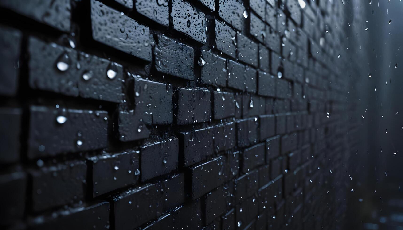 Rain drops on a brick wall in the dark photo
