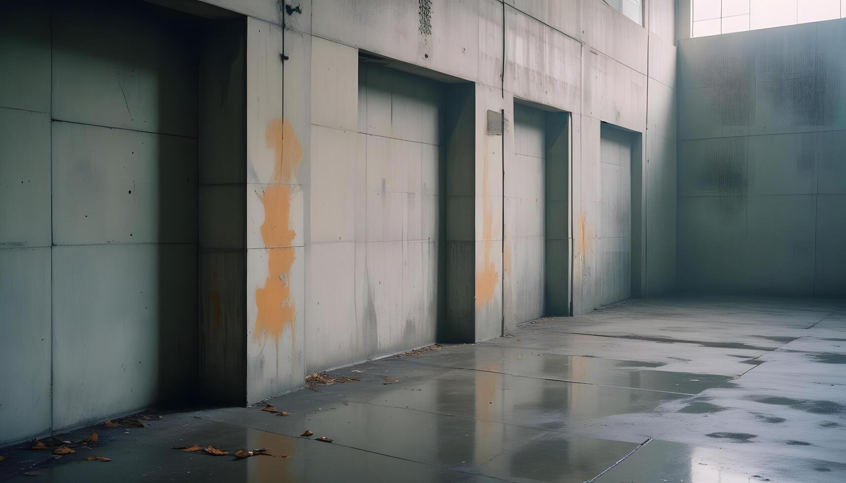 An empty room with several doors and a window photo