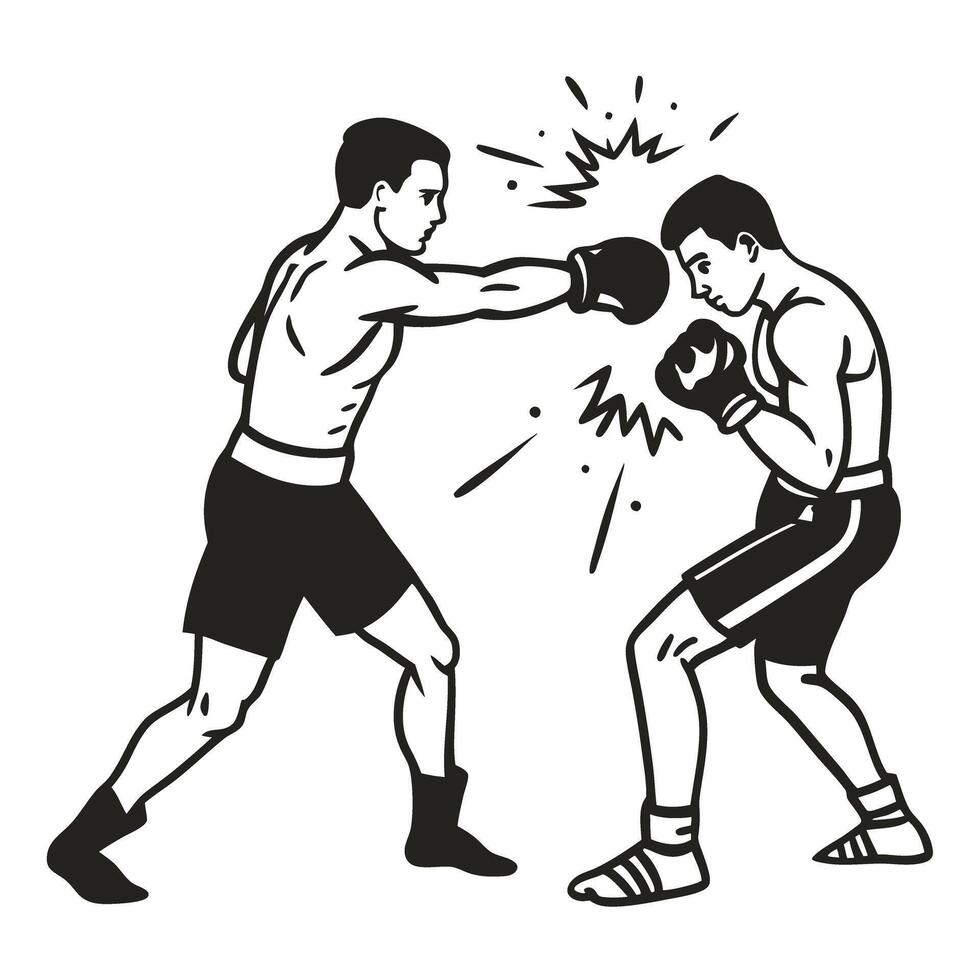 boxing match illustration two fighters in stance, dynamic action, competitive sports vector