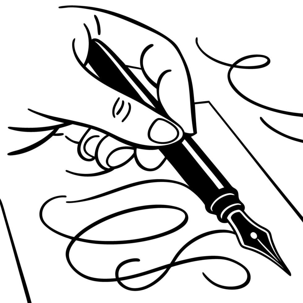 Hand writing with a fountain pen on paper artistic line drawing of calligraphy and script vector