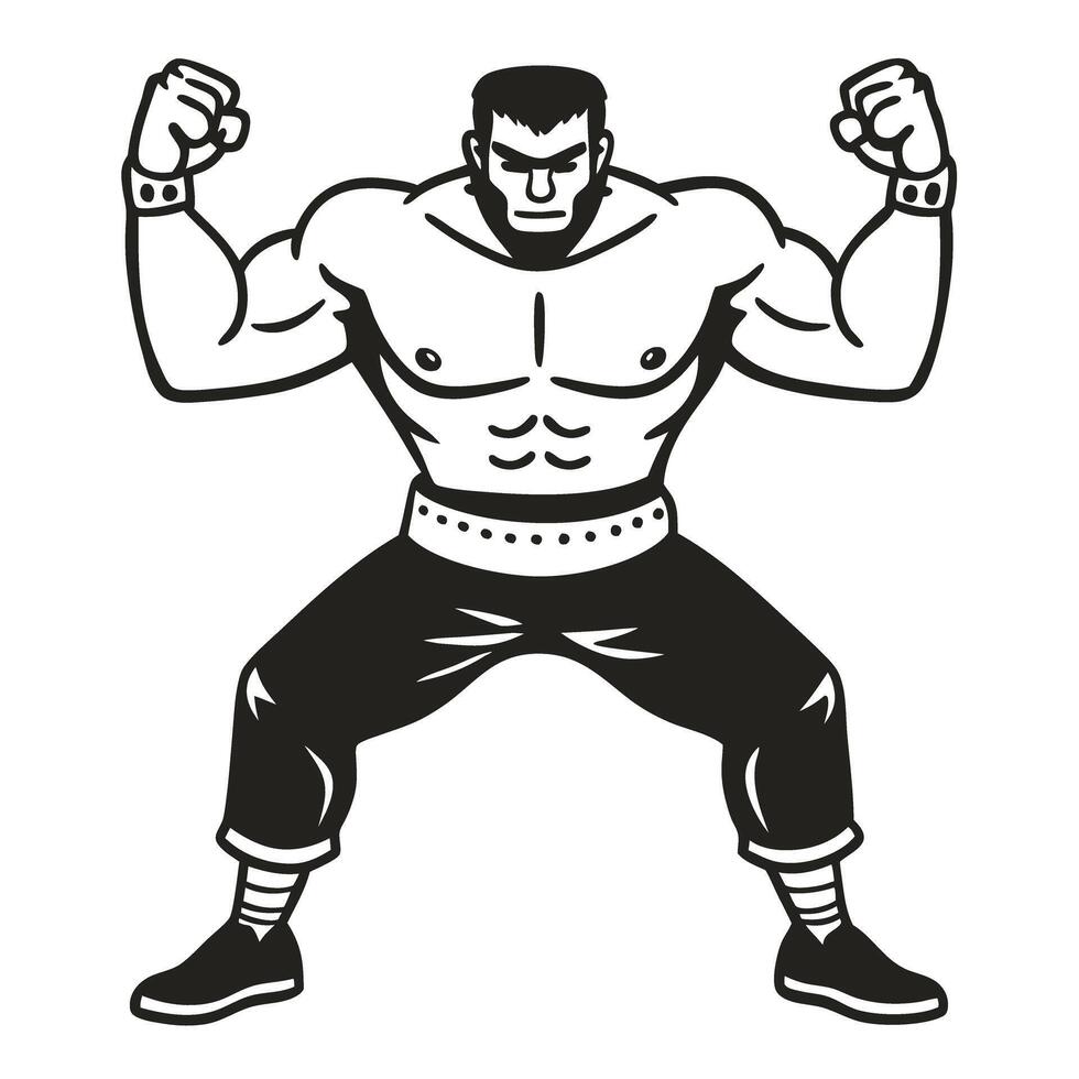 Strongman illustration bold muscular athlete in power pose with determined expression vector