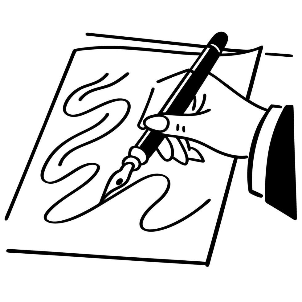 Hand drawing with fountain pen on paper artistic sketch concept, creativity and design illustration vector