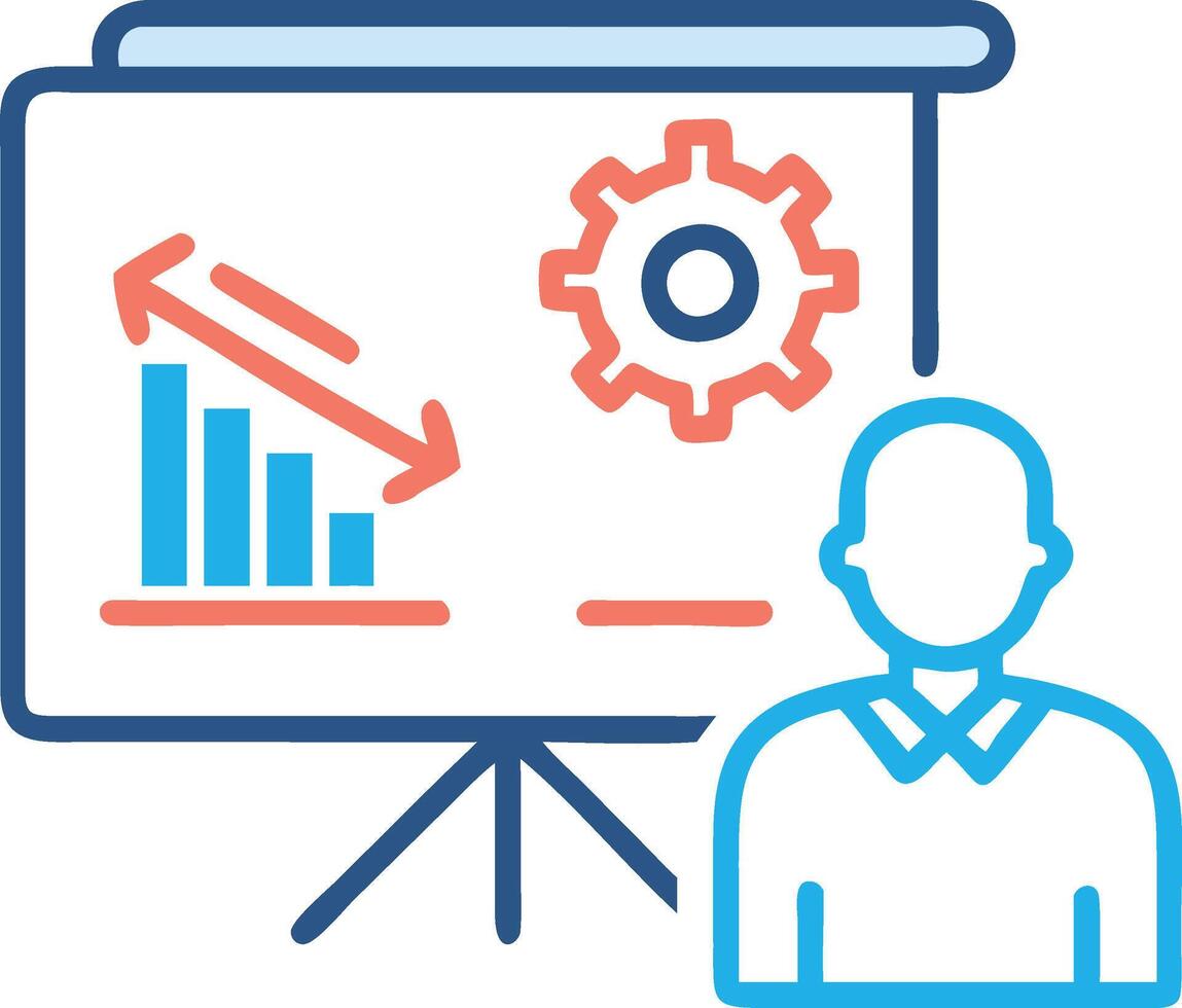 A man is standing in front of a presentation board with a graph on it vector