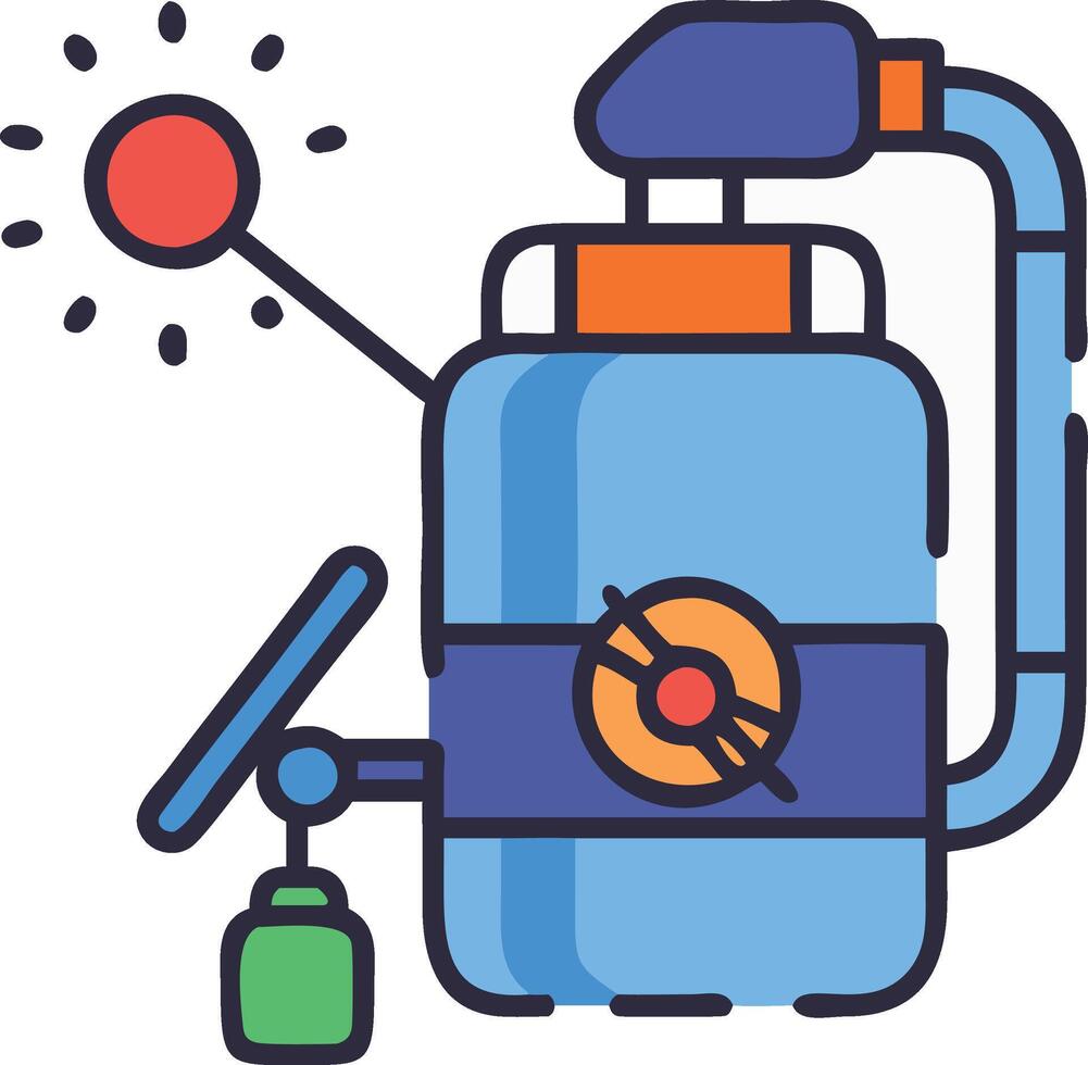 A blue and orange water bottle with a red light vector
