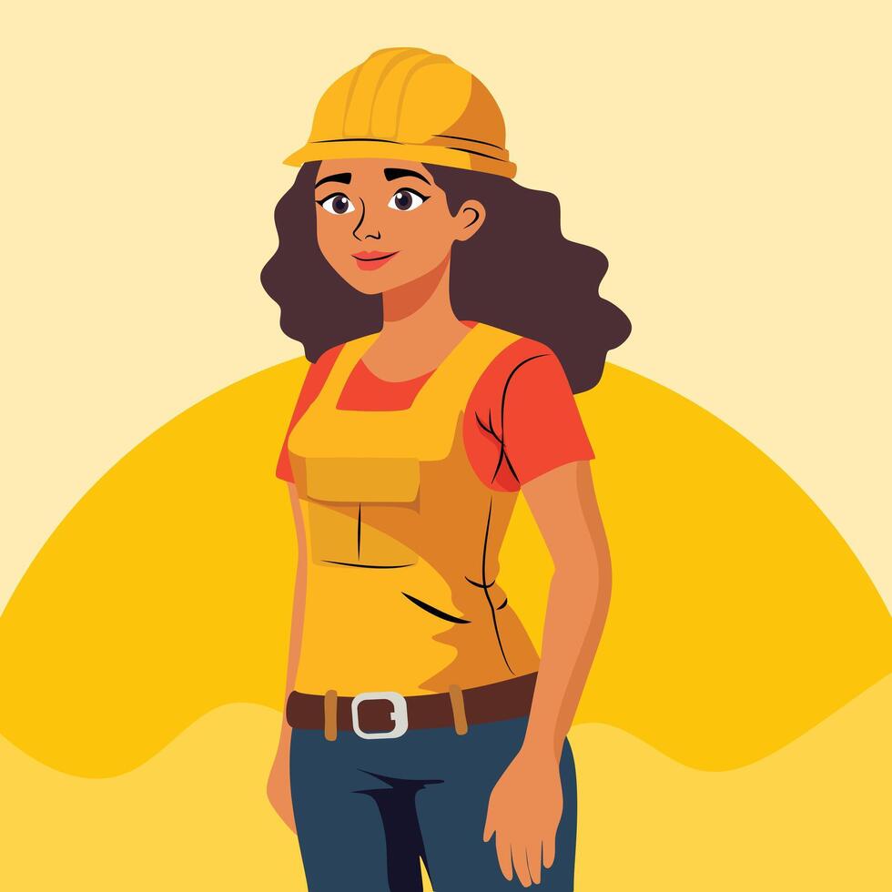 Confident Female Engineer illustration with yellow color theme or female engineer uniform vector