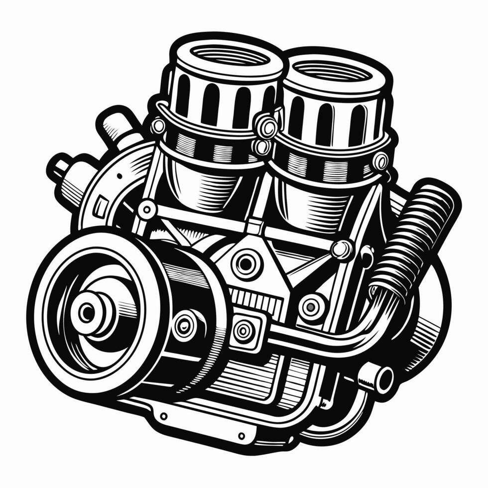 Vintage Mechanical Engine Illustration with Detailed Industrial Design Elements vector