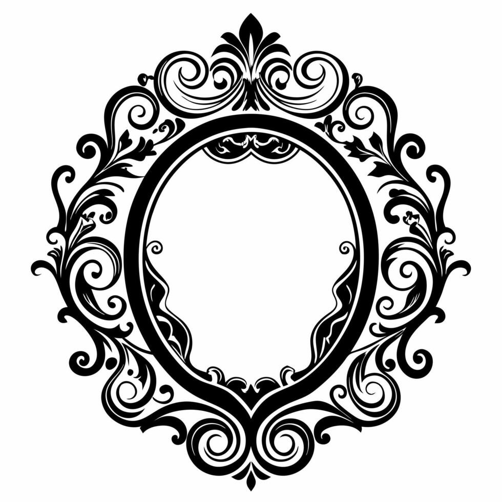 Ornate Vintage Frame with Elegant Floral Swirls in Black and White vector