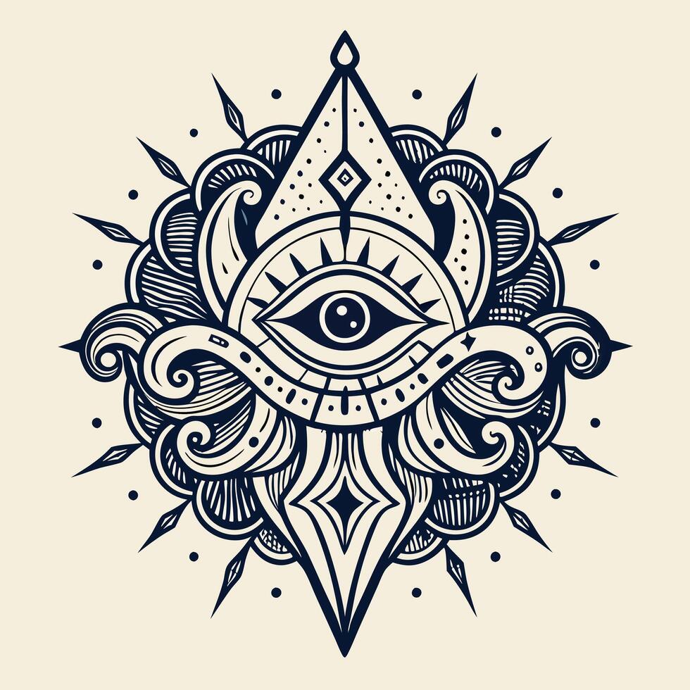Mystical Eye in Geometric Mandala Intricate Tribal Tattoo Design vector