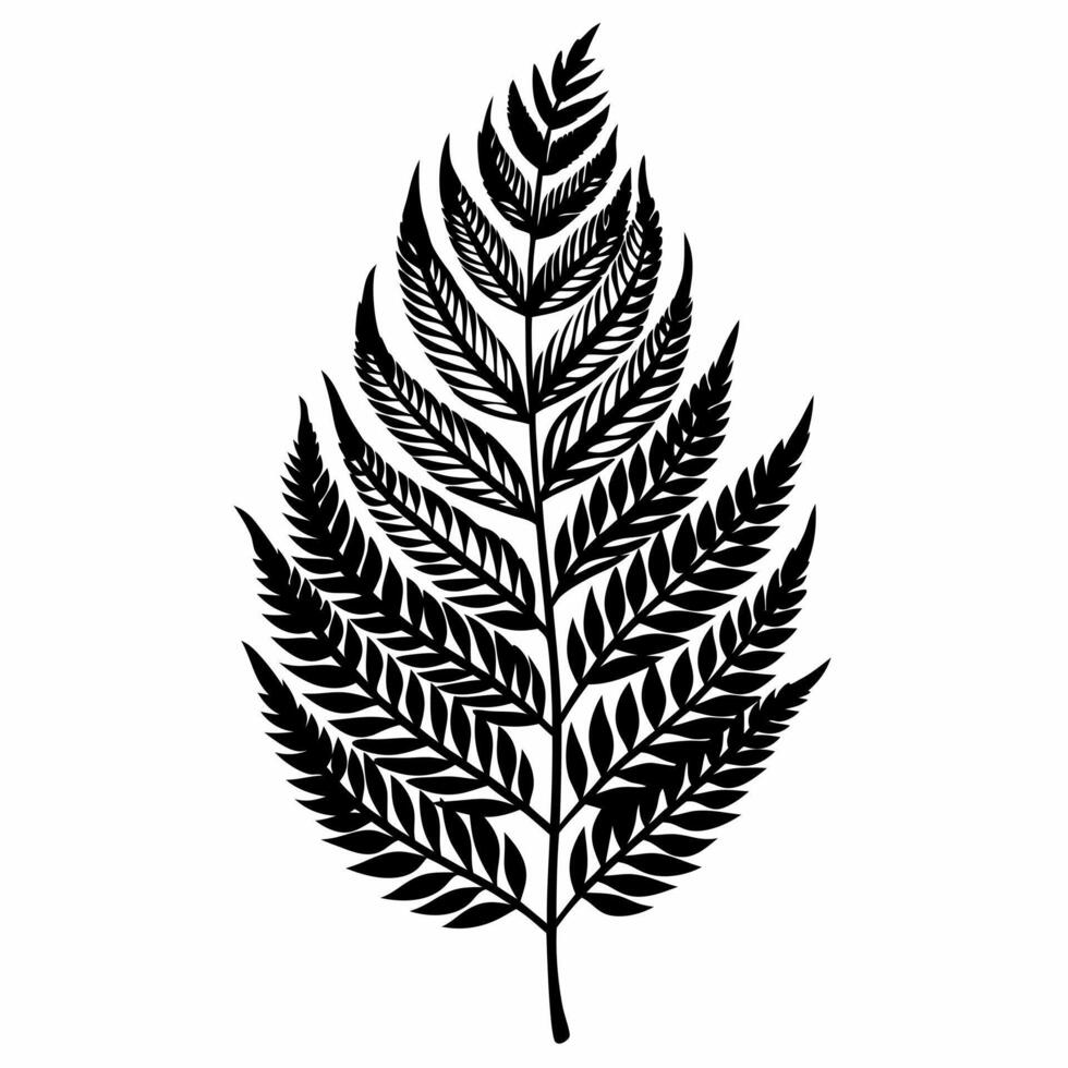 Intricate Fern Leaf Silhouette on White Background Nature's Botanical Design vector