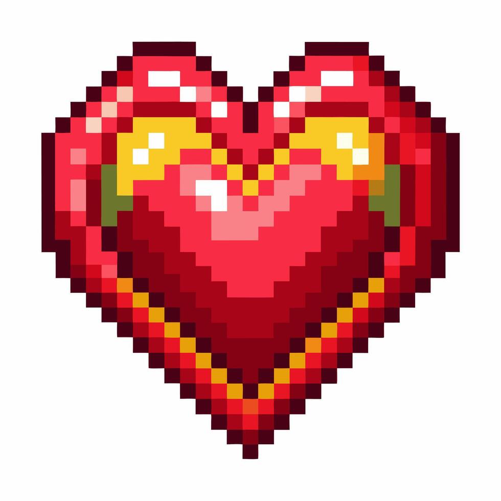 Pixel Art Red Heart Icon Retro Gaming Love Symbol in 8 Bit Style vector