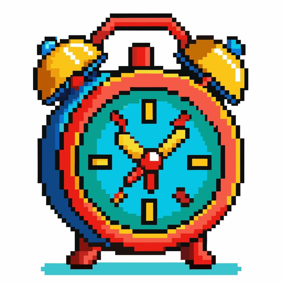 Retro Pixel Art Alarm Clock with Blue and Red Design for Gamers and Digital Art Enthusiasts vector