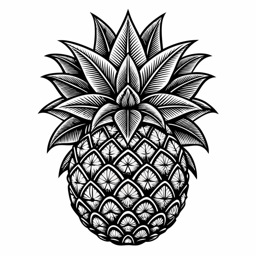 Intricate Black and White Pineapple Illustration with Detailed Line Art vector