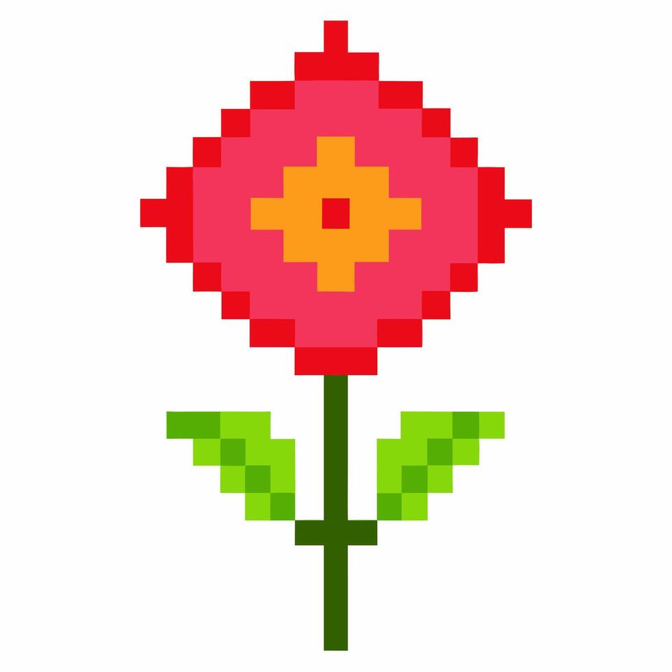 Pixel Art Flower Icon in Retro 8 Bit Style on White Background vector