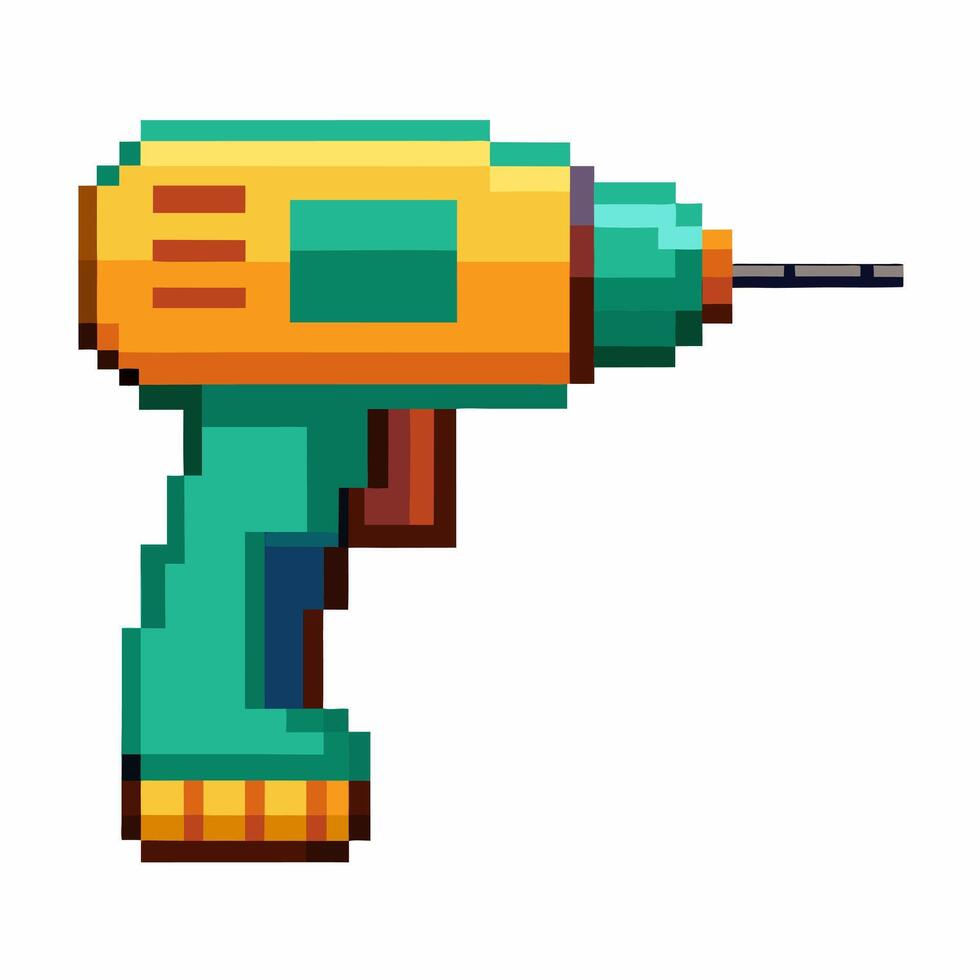 Colorful Pixel Art Electric Drill 8 bit Style Tool Illustration for Retro Gamers and DIY Enthusiasts vector