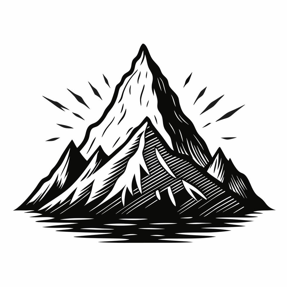 Vintage Mountain Illustration Black and White Nature Art vector