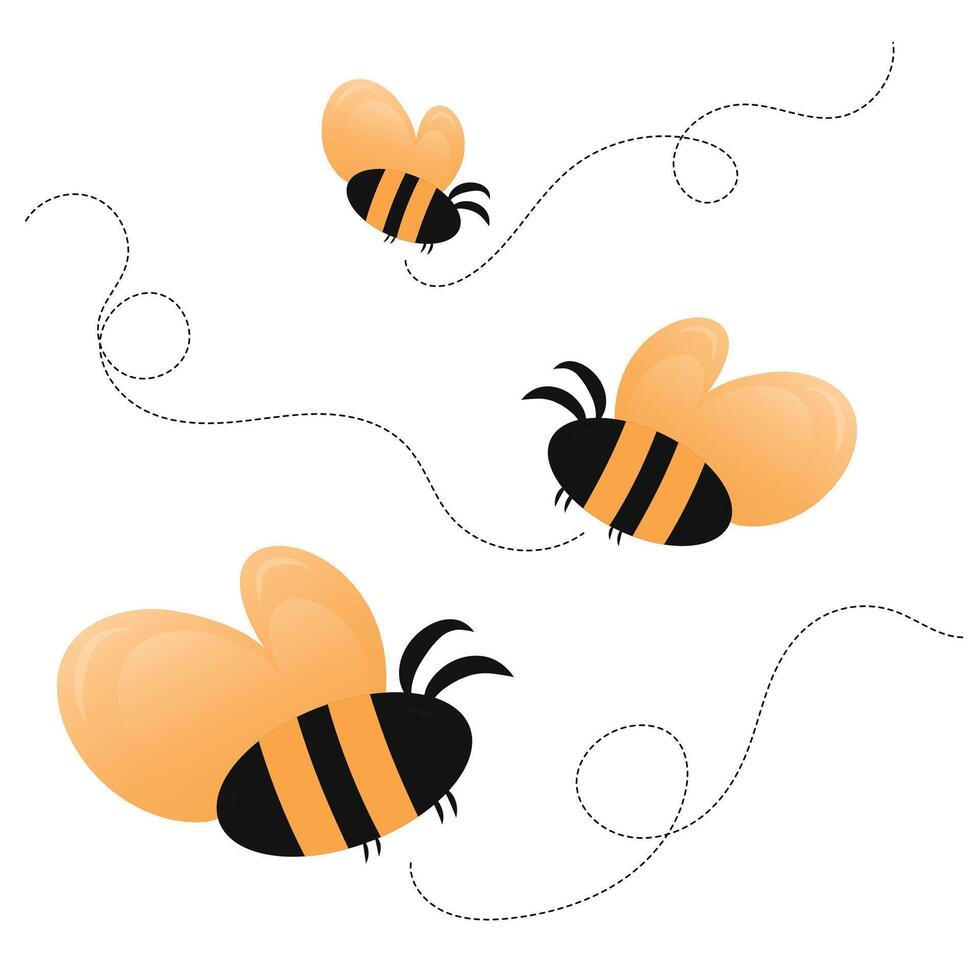 Bees flying in a whimsical pattern with stripes and curls vector